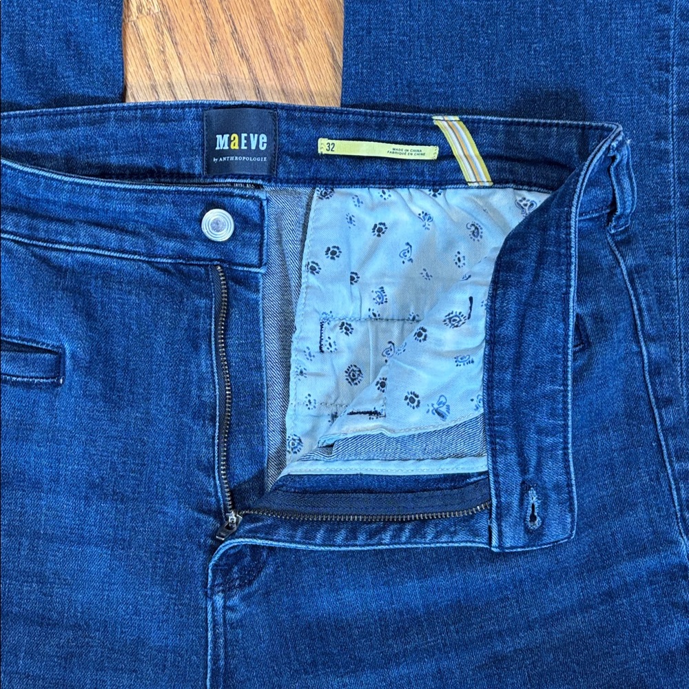 Maeve Anthropologie Dark Wash Stretch Jeans High-Rise Straight Leg Women Size 32 - Picture 12 of 16